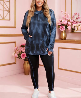 jkthpu-45 Sports Set NAVY/BLACK / UK 16 Plus Size Hooded Sportswear Co-ord Set – Jacket & Pants