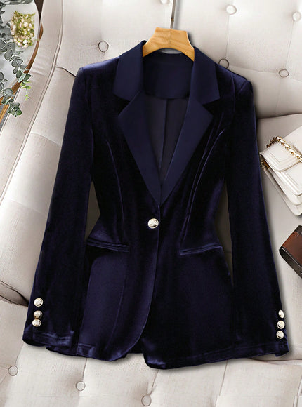 KissICON Navy Blue / 0XL Curve Women's Satin Lapel Elegant Commuter Velvet Blazer