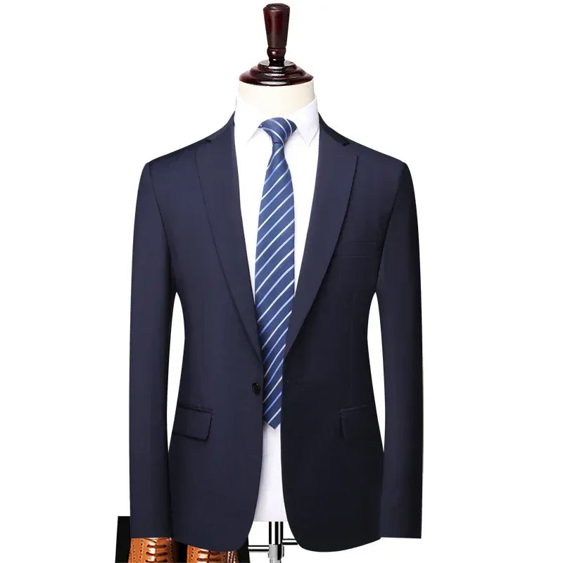 KissICON Navy blue 1 buttons / XXL Mens Solid Color British Style Blazer Jacket S8XL