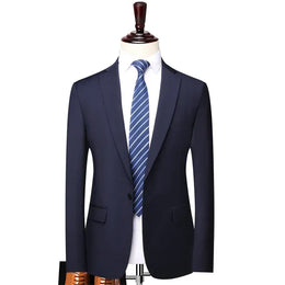 KissICON Navy blue 1 buttons / XXL Mens Solid Color British Style Blazer Jacket S8XL
