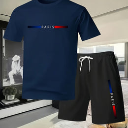 KissICON Navy Blue 2 / UK 42 Paris Print Mens Summer TShirt  Shorts Set