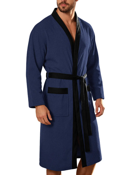 KissICON Navy Blue / 2XL / China Mainland Mens Soft Long Loose Robe with Belt  Pockets