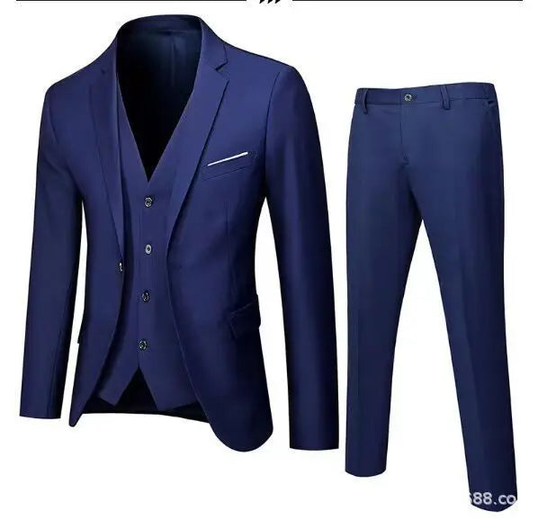 KissICON Navy blue / 5XL Korean Style Slim Fit Cotton Blend Three Piece Suit