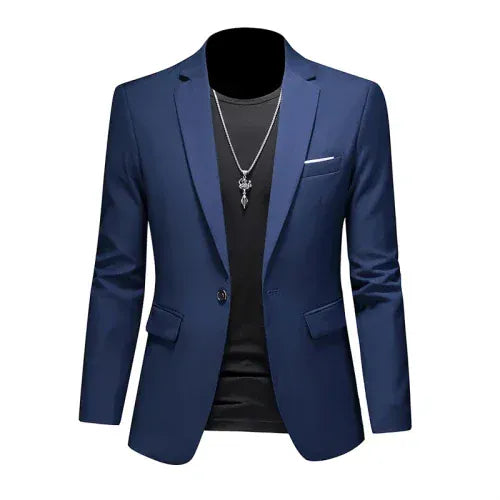 KissICON Navy blue / Asia 6XL(185cm-98kg) Mens Slim Fit Casual Fashion Wedding Tuxedo Blazer