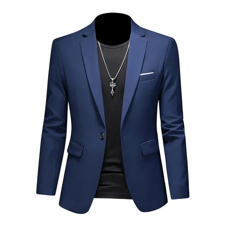 KissICON Navy blue / Asian XL (US S) Luxury Mens Blazer Solid Color Casual Business Wedding