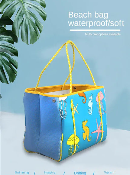 KissICON Navy Blue Diving Material Printed Perforated Mommy Handheld Beach