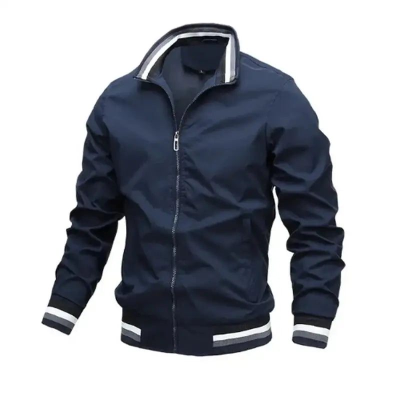 KissICON Navy Blue / L (165cm 60-68kg) Mens White Waterproof Casual Fashion Windbreaker Bomber Jacket