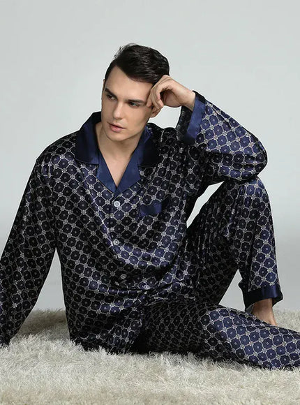 KissICON Navy blue / L 55-65 KG Luxurious Silk Satin Mens Pajama Set