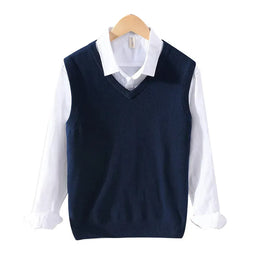KissICON Navy Blue / L Mens 100 Cotton VNeck Sleeveless Knit Vest