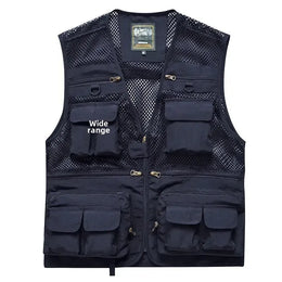 KissICON Navy Blue / M Mens Thin MultiPocket Outdoor Vest for All Seasons
