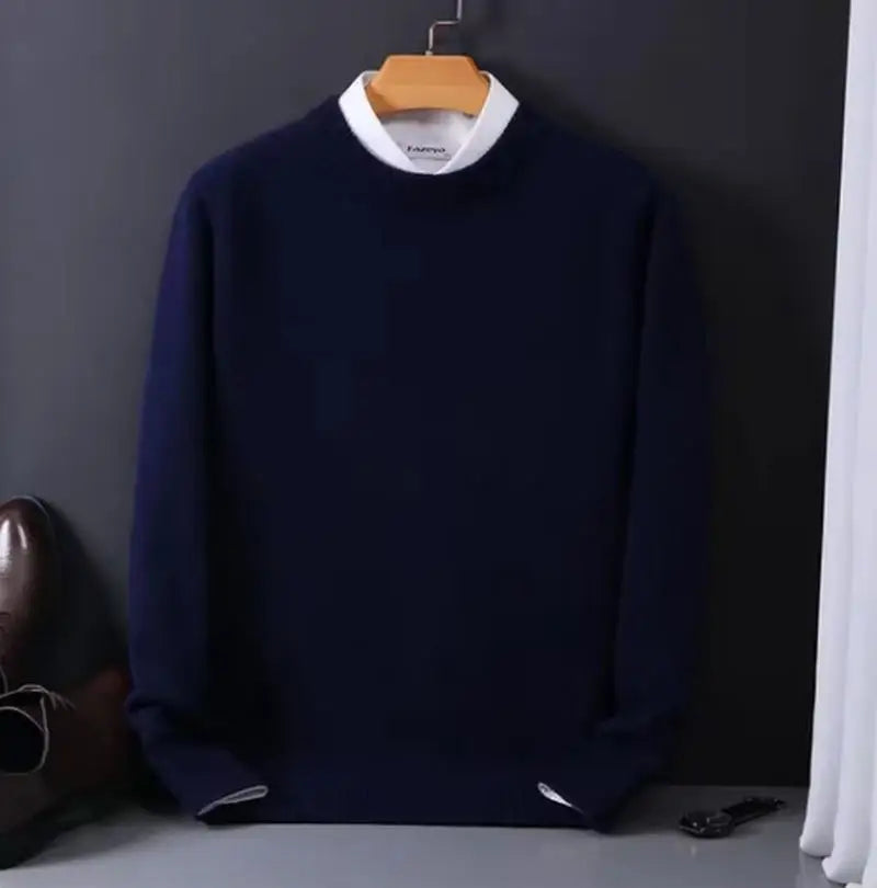 KissICON Navy blue O / S 2025 Korean Casual Loose Cashmere ONeck Knit Sweater
