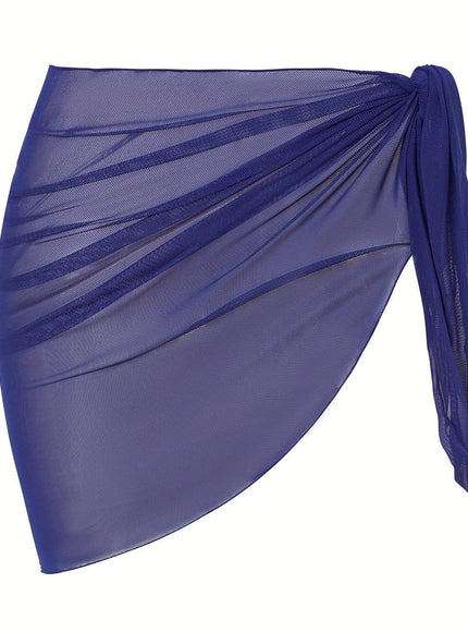 KissICON Navy Blue / One-size Sheer Beach Wrap Skirt – Elegant Poolside Vacation