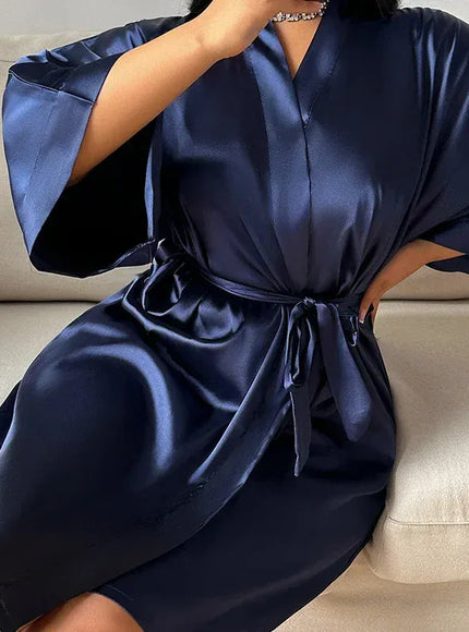KissICON Navy Blue Robe / 5XL Large Size 3XL 4XL 5XL Women Robe Loungewear