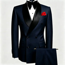 KissICON Navy Blue / S Black DoubleBreasted Suit Wedding Business Banquet Essential