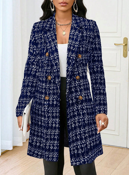 KissICON Navy Blue / S-XL Knitted Plaid Print Fabric Lapel Suit