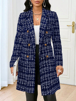 KissICON Navy Blue / S-XL Knitted Plaid Print Fabric Lapel Suit
