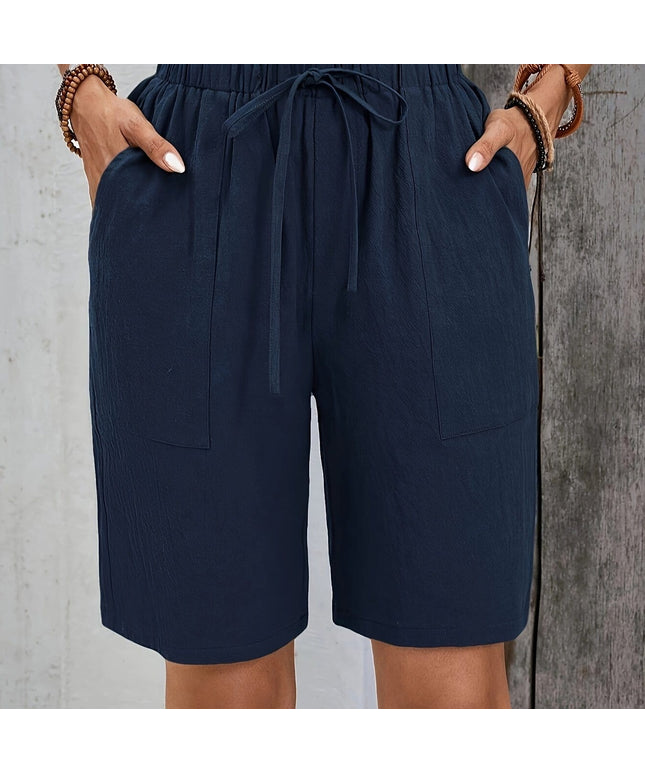 jkthpu-45 Navy Blue / UK 16 Chic Plus Size Drawstring Shorts Versatile Vacation  Everyday Style