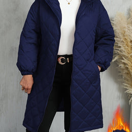 jkthpu-45 Navy Blue / UK 16 Elegant Purple Quilted Hooded Jacket for Women