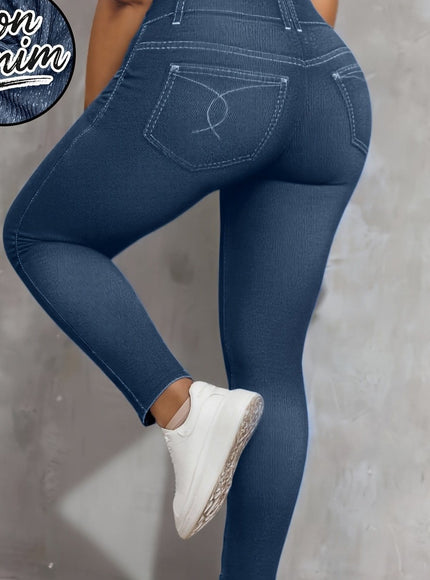 jkthpu-45 Navy Blue / UK 16 Plus Size, [Denim Print/Imitation Denim] Women's Plus Size