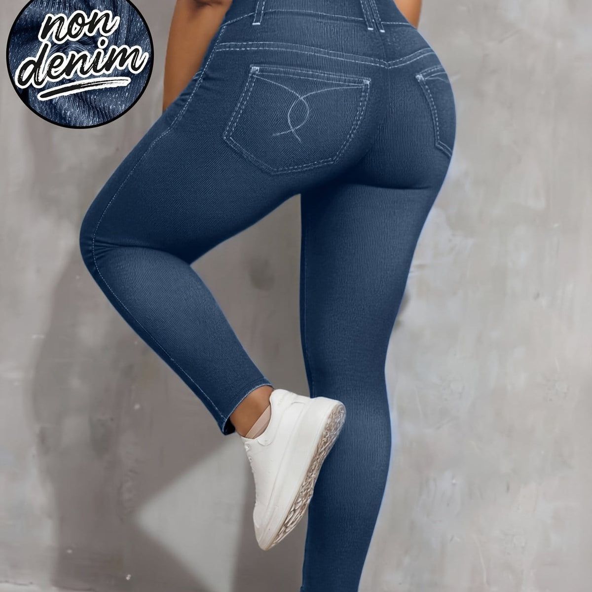 jkthpu-45 Navy Blue / UK 16 Plus Size, [Denim Print/Imitation Denim] Women's Plus Size