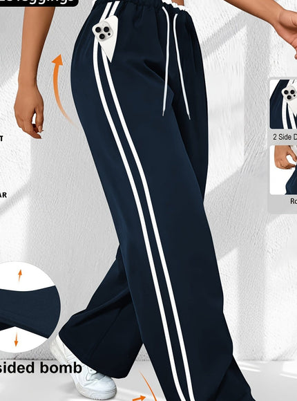 jkthpu-45 Navy Blue / UK 16 Plus Size High Stretch Straight Leg Trousers with Side Stripe – 6 Colours