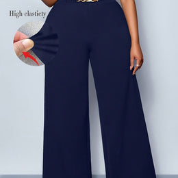 jkthpu-45 Navy Blue / UK 16 Plus Size Straight Leg Knit Trousers – Black & Navy Blue