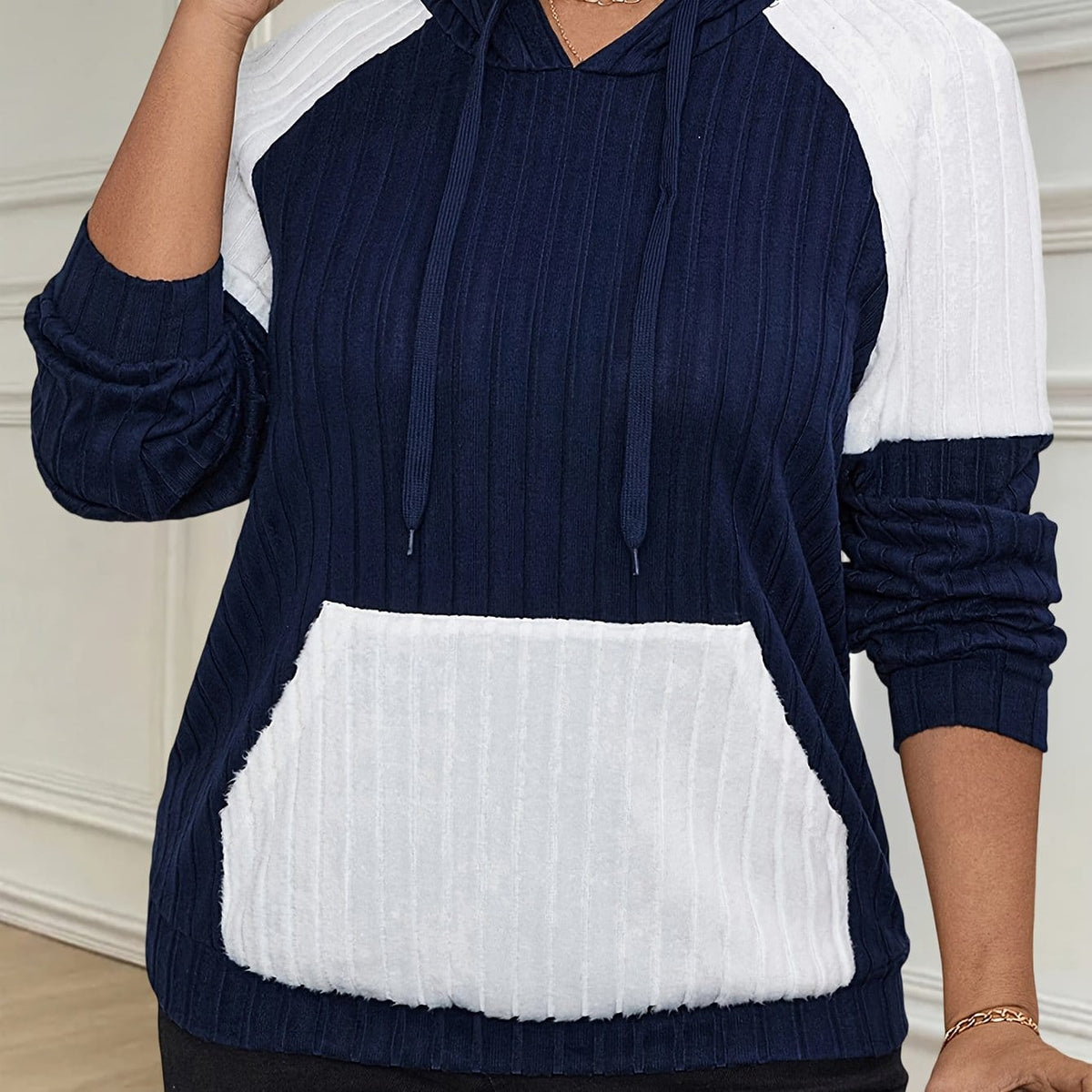 jkthpu-45 Navy Blue / UK 16 Plus Size, Women's Oversized Hoodie - Navy &