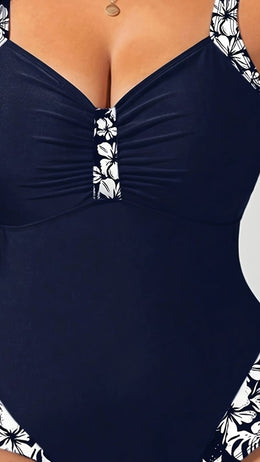 jkthpu-45 Navy Blue / UK 16 Simple Style One-piece Swimsuit