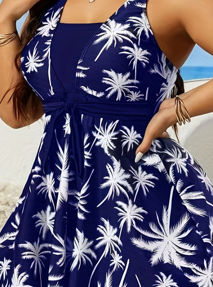 KissICON Navy Blue / UK 16 Women's Curve Tropical Palm Print Bikini –