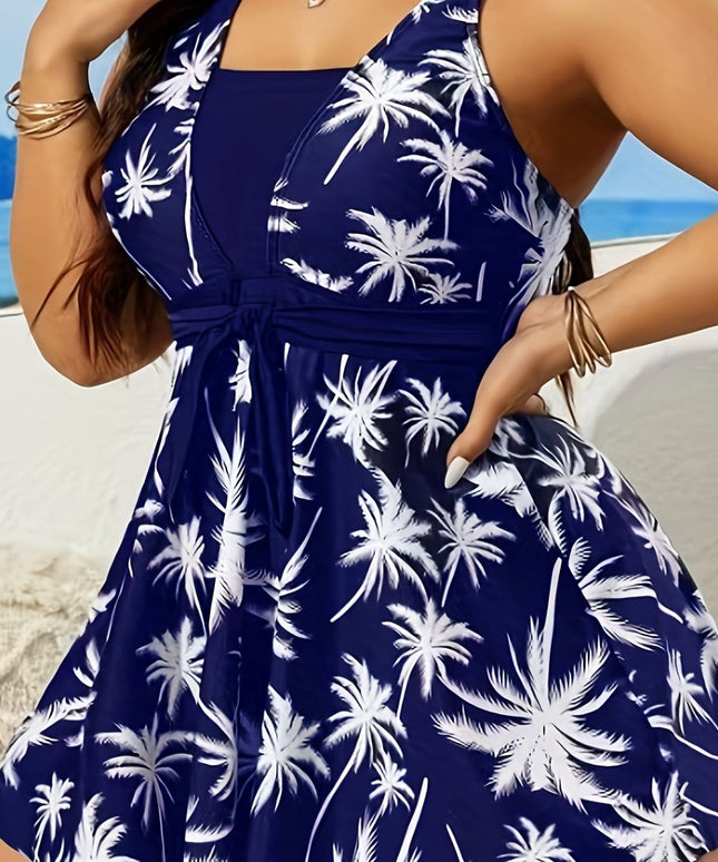 KissICON Navy Blue / UK 16 Women's Curve Tropical Palm Print Bikini –