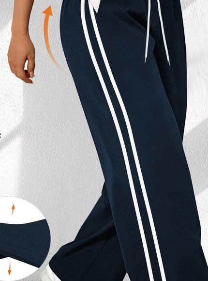 jkthpu-45 Navy Blue / UK 18 Plus Size HighWaisted Stretchy Joggers Maroon  White