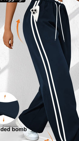 jkthpu-45 Navy Blue / UK 18 Plus Size HighWaisted Stretchy Joggers Maroon  White