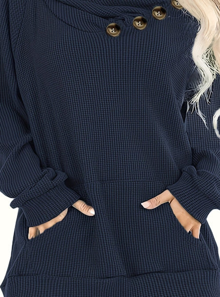 jkthpu-45 Navy Blue / UK 18 Plus Size Pile Lapel Button-Up Sweatshirt