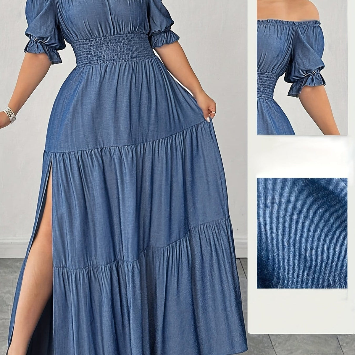 jkthpu-45 Navy Blue / UK 18 Plus Size, Women's Elegant Off-the-Shoulder/One-Shoulder Party Dress - Formal/Evening gown, Machine Washable Non-See-Through Fabric, Flared Hem Maxi Dress for Women - Formal Events, Galas, Everyday Evening Outfits YZ302