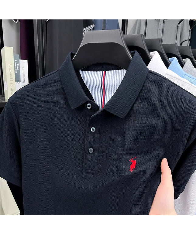 KissICON Navy Blue / XXL Luxury Cotton Polo Pony Embroidery Summer Business Golf Top