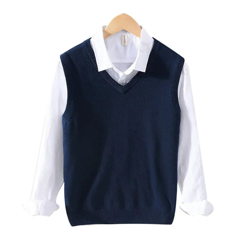 KissICON Navy Blue / XXL Mens 100 Cotton VNeck Sleeveless Knit Vest