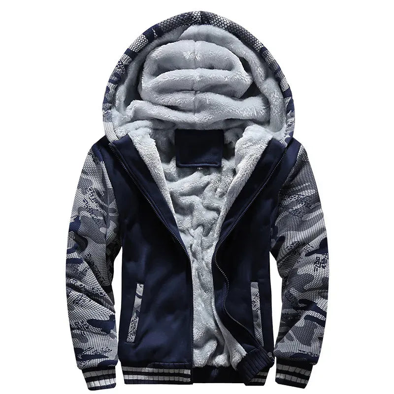 KissICON Navy Blue / XXL Mens Camo Thicken Fleece Lined Winter Streetwear Jacket