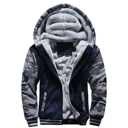 KissICON Navy Blue / XXL Mens Camo Thicken Fleece Lined Winter Streetwear Jacket