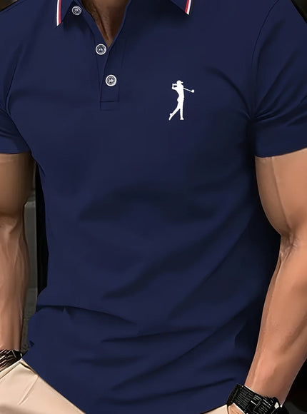 KissICON Navy Color / UK 34 SpringSummer Mens Printed ShortSleeve Golf Shirt
