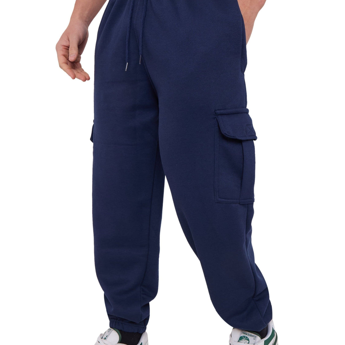 KissICON Navy Color / UK 36 LABEL APPAREL Men's Cargo Fleece Joggers – 290GSM Heavyweight Fabric Trousers, Elastic Waist, Drawstring & Ribbed Cuffs – Soft Cotton Blend Casual Sweatpants with Side Cargo Pockets Bottoms