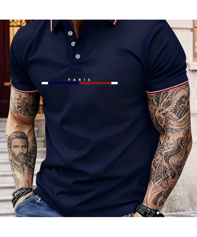 KissICON Navy Color / UK 36 Paris Letters Classic Unisex Polo Summer Casual  Sporty
