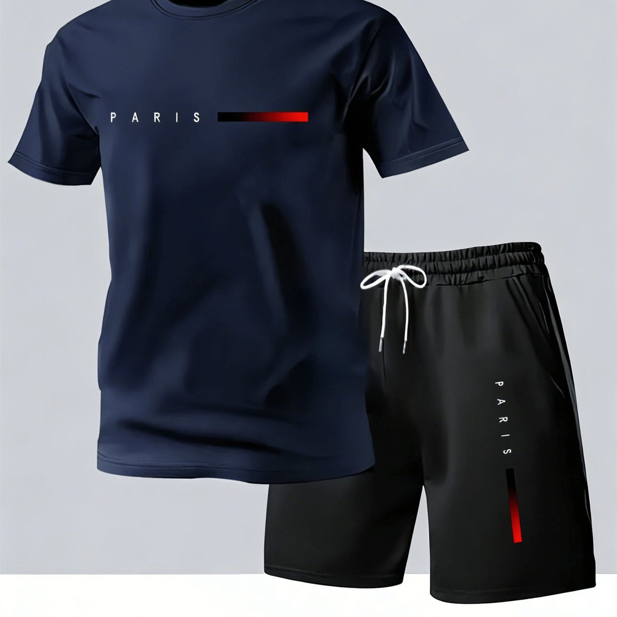 KissICON Navy Color / UK 36 Paris Print Mens Summer TShirt  Shorts Set