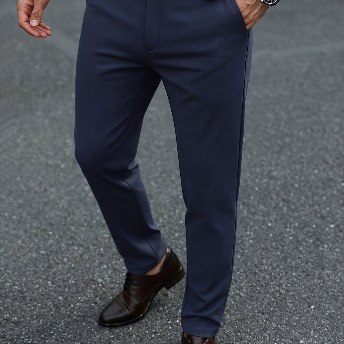 KissICON Navy Color / UK 38 Mens AllSeason Stretch Dress Pants Slim Fit Comfort
