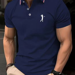KissICON Navy Color / UK 38 SpringSummer Mens Printed ShortSleeve Golf Shirt