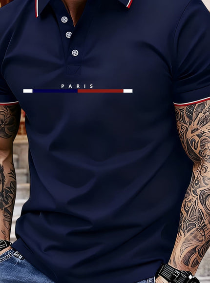 KissICON Navy Color / UK 40 Paris Letters Classic Unisex Polo Summer Casual  Sporty