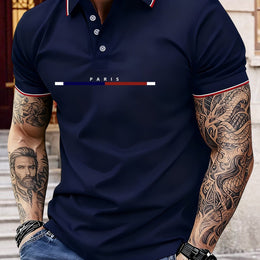 KissICON Navy Color / UK 40 Paris Letters Classic Unisex Polo Summer Casual  Sporty