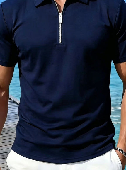 KissICON Navy Color / UK 42 Mens Ice Silky Metal Lapel Polo Breathable Summer Casual Comfort