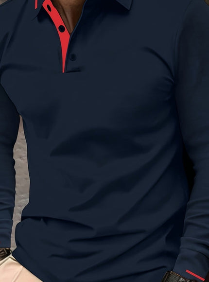 KissICON Navy Color / UK 44 Mens Stretch Ribbed Long Sleeve Polo SpringFall Golf Essential
