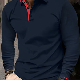 KissICON Navy Color / UK 44 Mens Stretch Ribbed Long Sleeve Polo SpringFall Golf Essential
