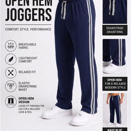 KissICON Navy Color / XL Men's Striped Track Pants Casual Joggers Open Hem Athletic Sweatpants Comfortable Loose Fit Gym Running Trousers with Side Pockets | S to XXL sizes available UK